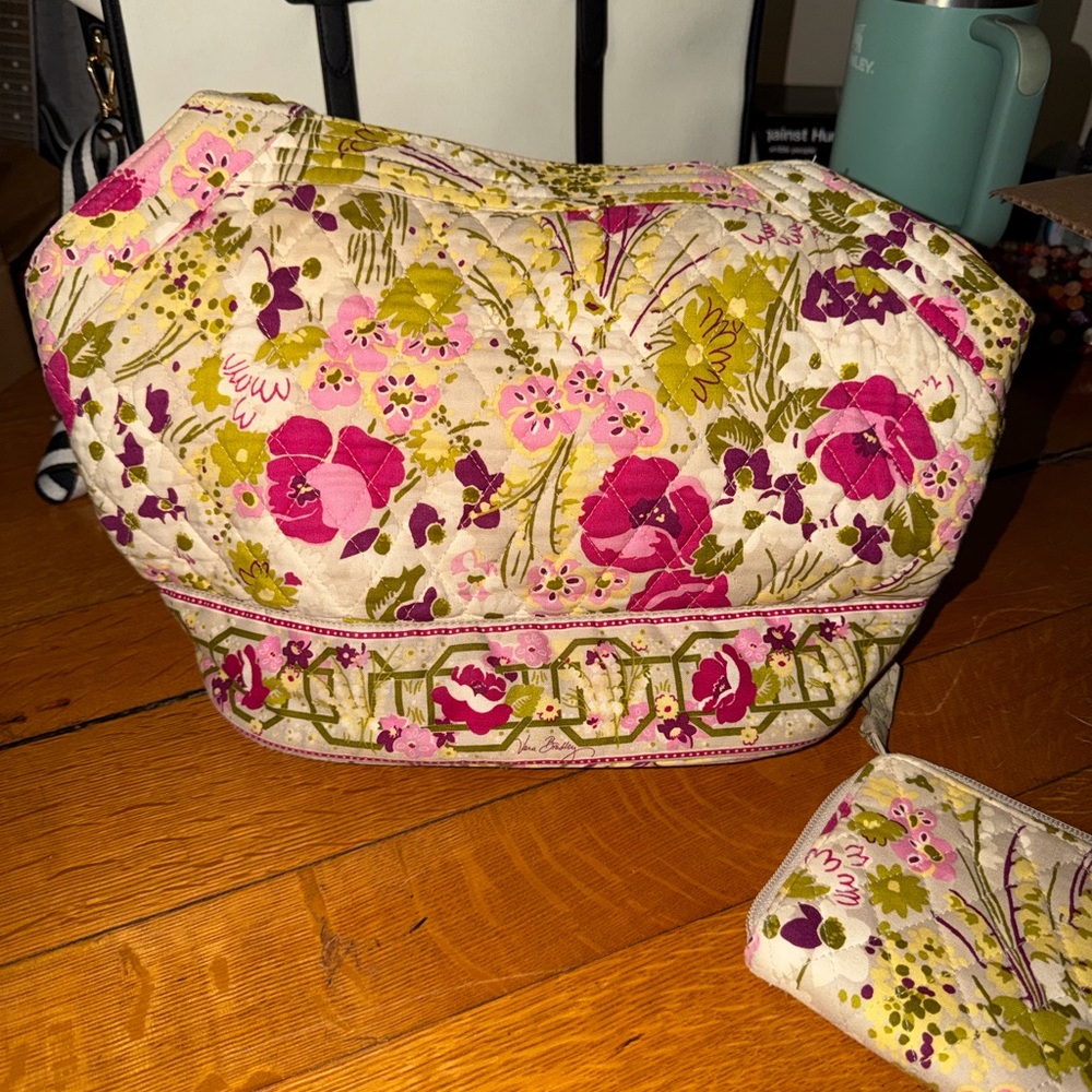 2Pc Vera Bradley Shoulder Bag & matching wallet. Retired “Make Me Blush” print.